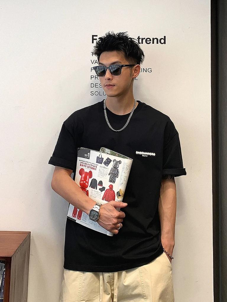 New Front and Back Letter Printed Short Sleeved Men's Summer Trend 100% Pure Cotton High-quality Round Neck Fitness T-shirt