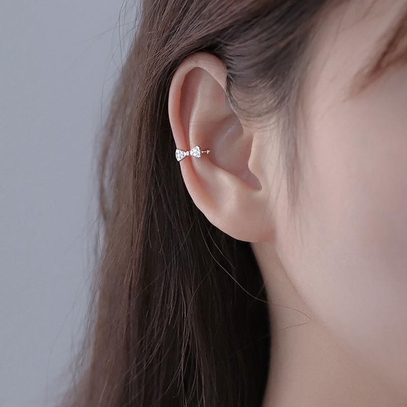 Zircon Earrings with Bows  Ear Clips  Women's Small  Exquisite  High-end Earrings Fashionable Temperament