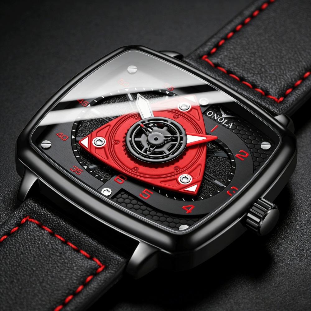 Herren Tonneau Quarz Armbanduhr Lederarmband Wasserdicht Mode Sport Herrenuhr