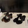 thick heel super high heel leopard print one-word slippers women's shoes wear 2025 new summer temperament black sandals