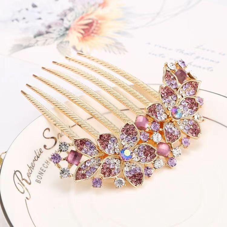 Korean Rhinestone Adult Hairpin: Seven-Tooth Metal Comb Hair Ornament