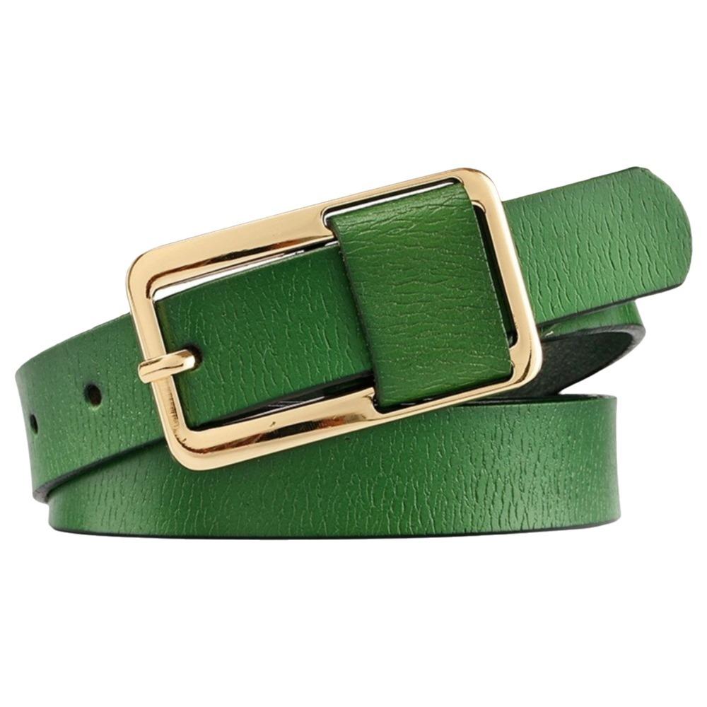 Solid Color Genuine Leather Belt Metal Buckle Women Waistband Fashion Thin Waist Belt  Students