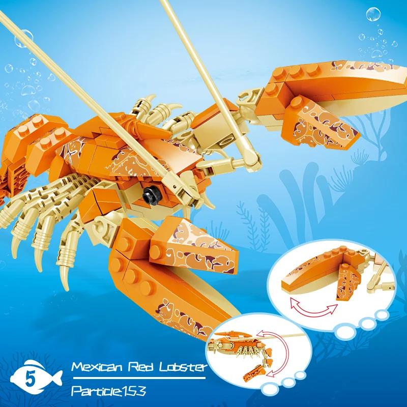Sea Animal Model King Crab Hammerhead Shark Lobster Building Blocks, Halloween Decoration, Christmas Gift, Educational Toys