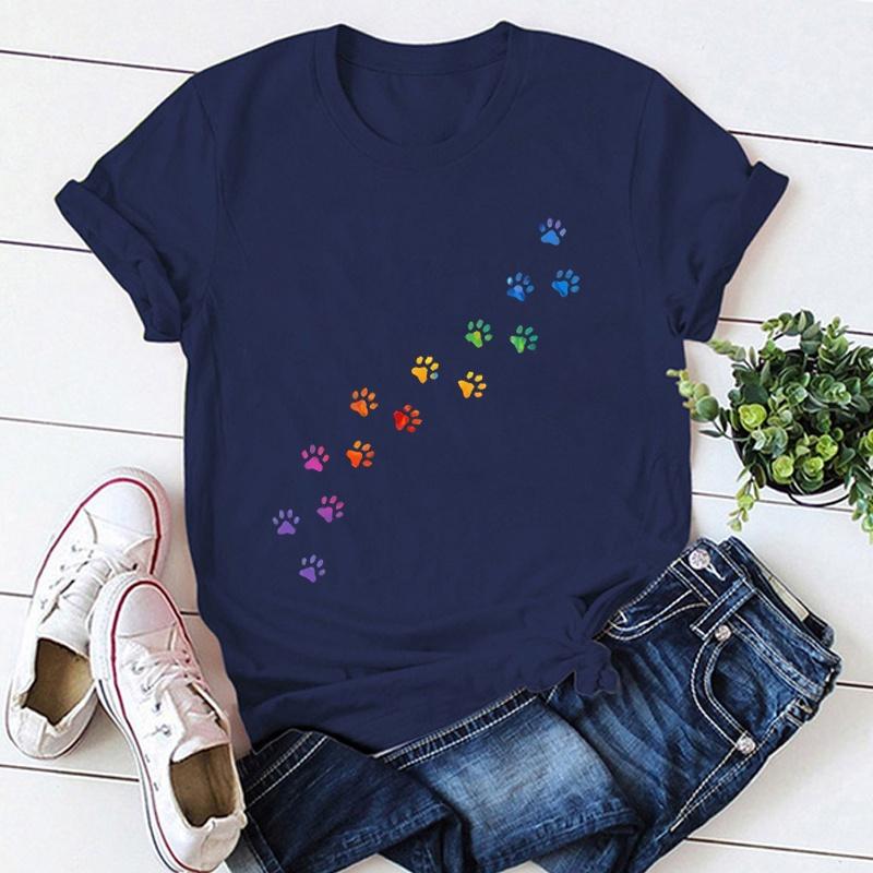 Unisex Short Sleeve Cat Paw Print T Shirts Women Causal Harajuku Tops Funny T Shirt