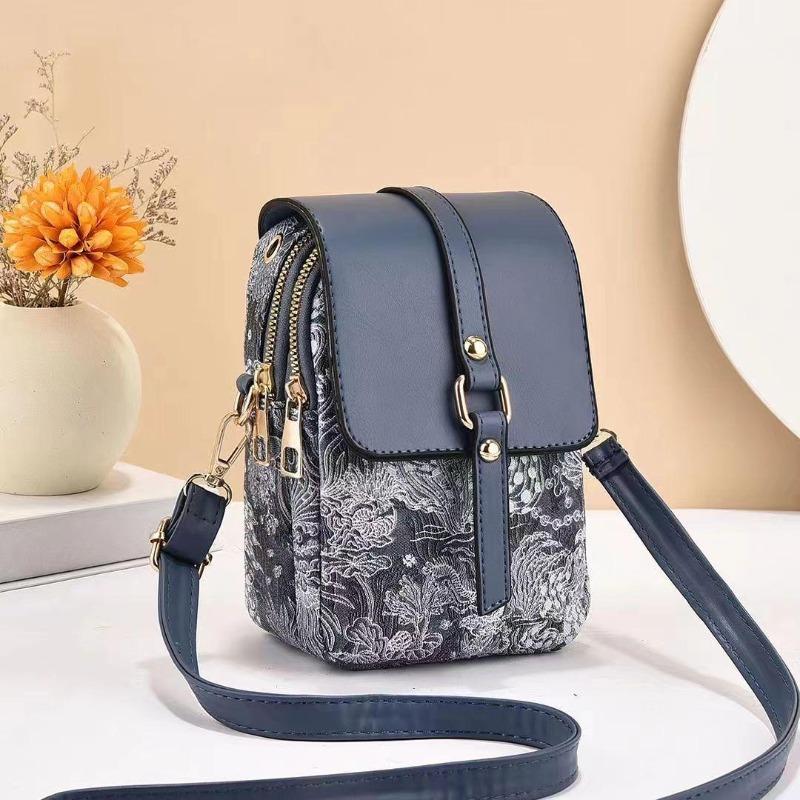 Women Vintage Crossbody Phone Bag Mobile Phone Bag PU Leather Multi-compartment Shoulder Bag Rivet Decoration Multi-functional Storage Wallet Handbag