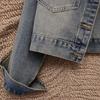 Women's Design Cropped Vintage Blue Denim Jacket with Long Sleeves for a Versatile Loose Jacket