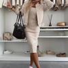Women's Knit Dress with Matching Short Cardigan, Elegant Outfit