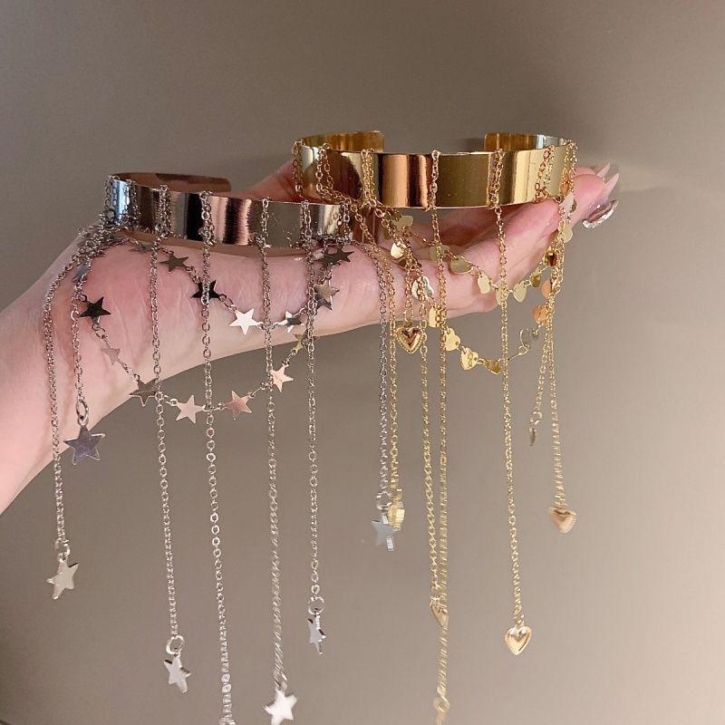 Upper Arm Bracelet Metal Tassel Star Heart Chain Armband Cuff Simple Arm Bangle Armlet Adjustable For Women Girl
