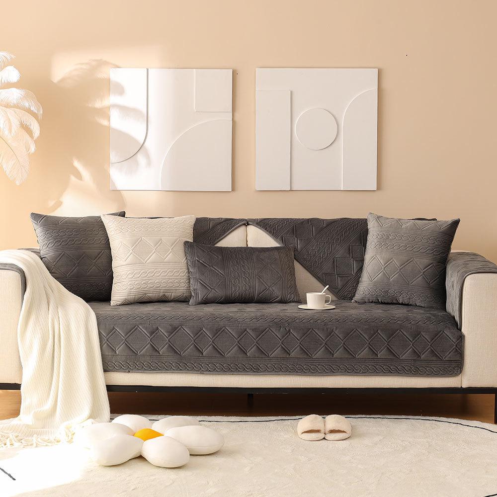Soft Comfortable Velvet Sofa Cushion Four Seasons Universal Anti Slip Seat Cushion Solid Color Minimalist Breathable Couch Towel