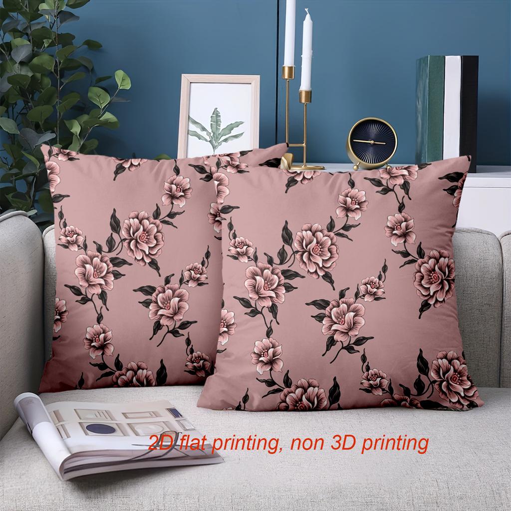 Pink Floral Pattern Decorative Throw Pillow Cover 2D Flat Printed Polyester Sofa Cushion Case For Elegant Home Decor