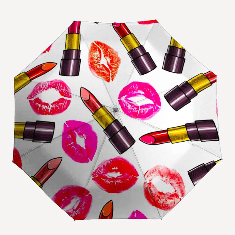1pc Lipstick Kisses Automatic Open/Close Folding Umbrella - Compact 8-Rib Design, Daily Use, Perfect Gift for Friends & Family yy251124216