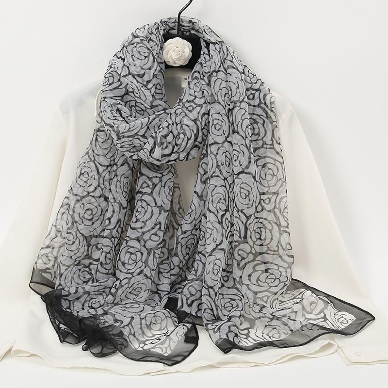 New Luxury Printed Silk Scarf Women Scarves Bufandas Summer Beach Shawls Foulard Flower Design Long Neck Scarves Hijabs