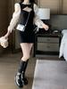 Women's Spicy Lace-up Puff Sleeve Patchwork Dress - Spring/Autumn Slim Fit Short Skirt