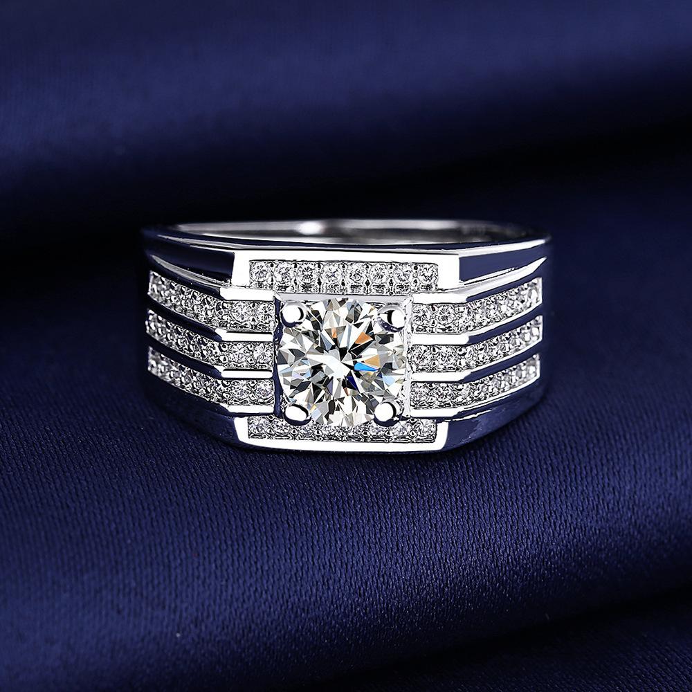 925 Sterling Silver Rings for Men Shining Crystal Adjustable Size Fashion Gifts Engagement Wedding High Quality Jewelry