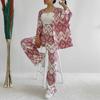 Tem Women's 2024 Summer New Loose Large Size Printed Medium Sleeve Shirt Wide Leg Pants Casual Suit Women
