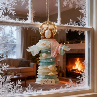 Seeglas Jesus Weihnachtsschmuck Handgemachte Jesus Hängedekoration Küstenliche Krippe Weihnachtsbaumschmuck für Heimdeko
