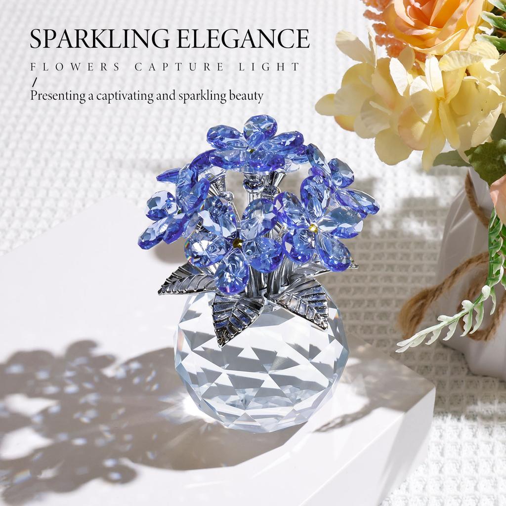 Blue Crystal Flower Handmade Glass Flower Bouquet Collectible Figurine Crystal Ornaments Meaningful Romantic Presents for Women