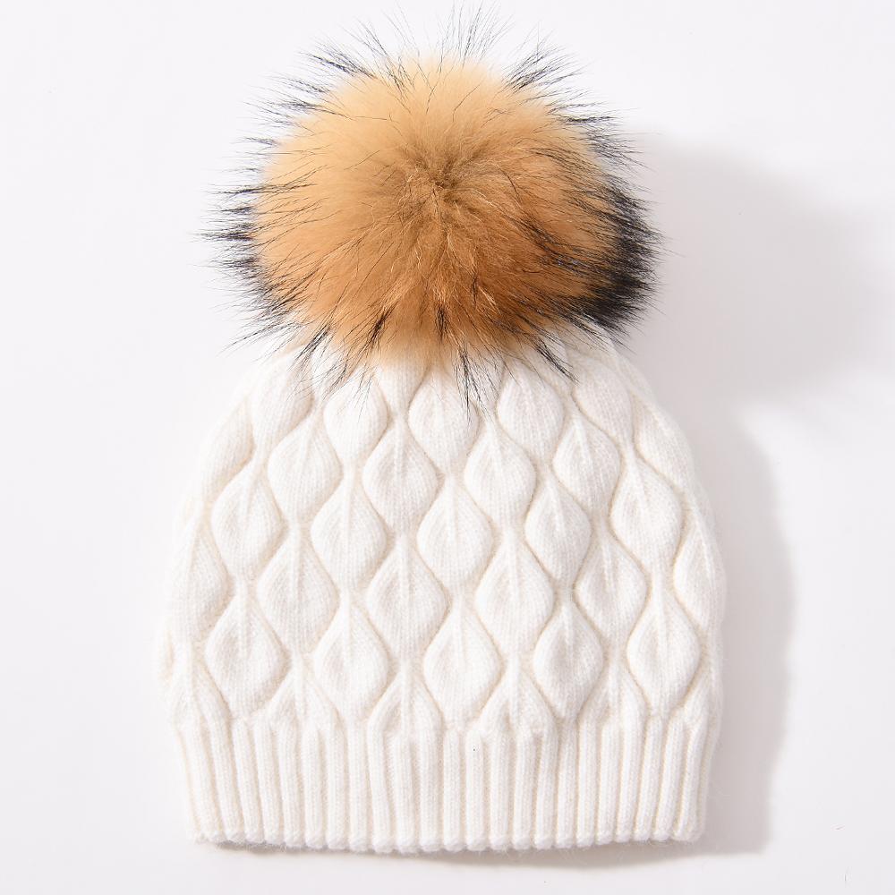 Jxwatcher Women Winter Hat Real Fur Pompom Angora Knitted Wool Beanie Fashion Casual Outdoor Thick Ladies Warm Fur Ball Hats New
