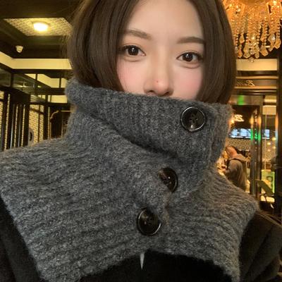 Grey Scarf Pullover Neck Cover Women's New Seasonal Neck Protection Cold and Warm Knitted Shawl Scarf