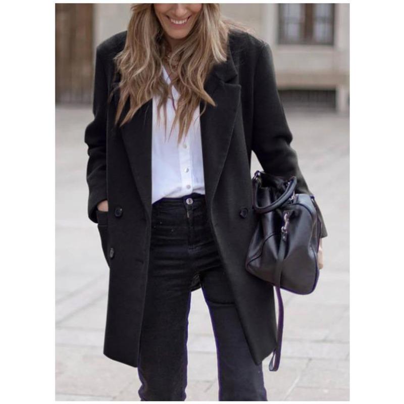 

Осенне-зимнее шерстяное женское пальто и пальто среднего и длинного размера большого размера, качественные товары 2XL чёрный