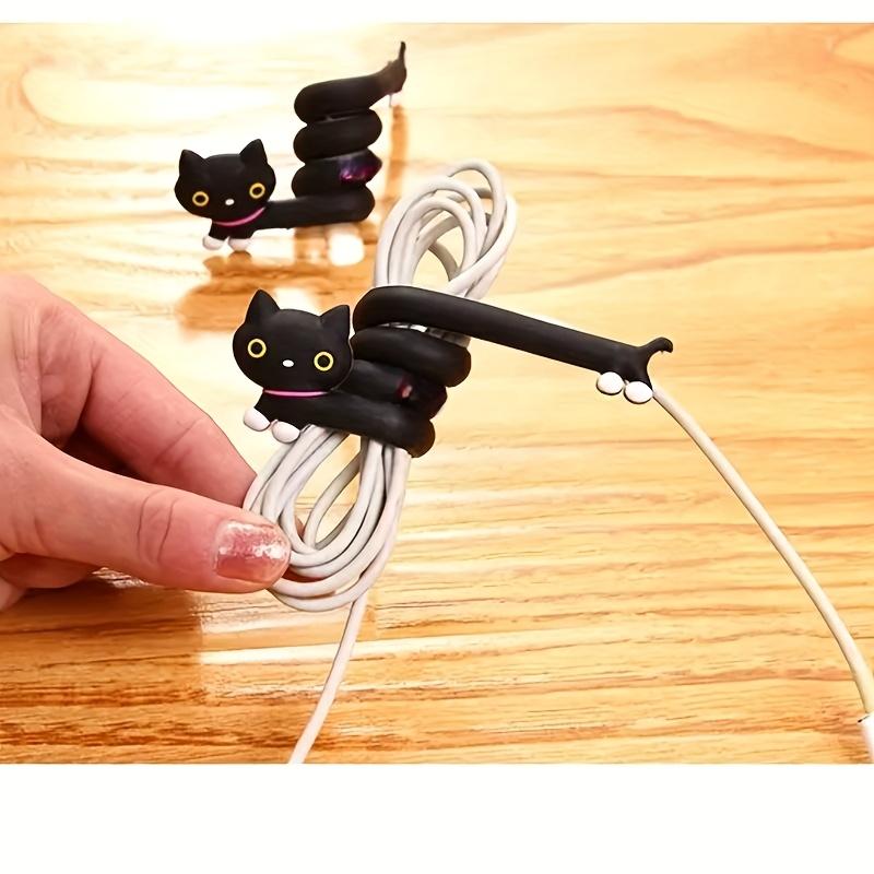 6pcs Mixed Set of Cute Animal-Shaped Cable Organizers - Multifunctional Data Computer And Headphone Wire Winder Black Plastic Cable Management System