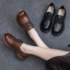 Autumn Women's Single Shoes Lace-Up Soft Cowhide Shoes Thick Mid-Heel Soft Sole All Season Deep Mouth Shoes