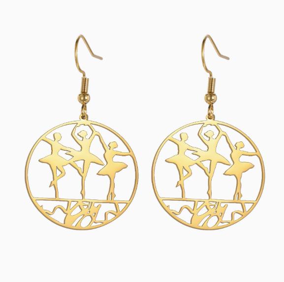 Dance Hollow Circle Ballerina Dangle Earrings Women Dancing Girls Silhouette Earrings Ballet Fashion Jewelry Gift Earrings