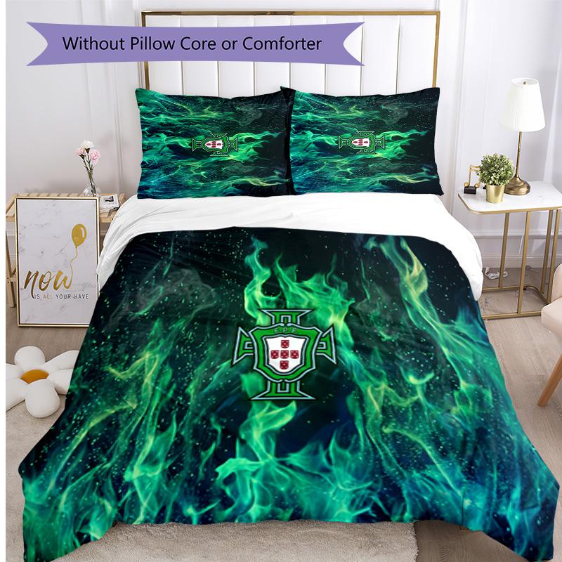 Portugal Football Printed Bedding 3 Piece Set Cozy Breathable Bed Cover Set As Housewarming Holiday Gift