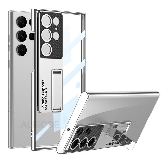 Plating Transparent Stand Capa For Samsung Galaxy S23 Ultra Case Hd Clear Adjustable Holder Cover For Samsung S23 Plus 5g Cases