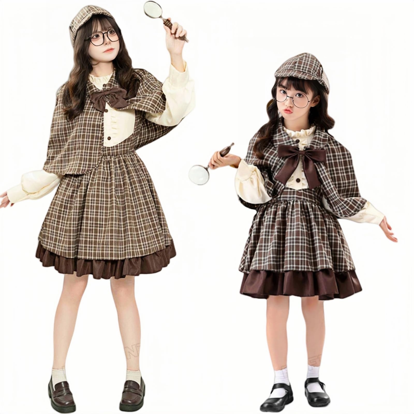 

JUNDOMECY Detective Cosplay Costume for and Matching Detective Outfits for Parents and Cute and Funny Costume Set with Lolita and Magnifying Perfect