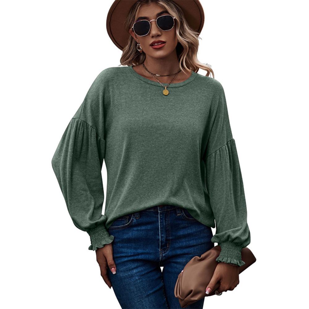 

Верхняя осенне-зимняя футболка с круглым вырезом и плиссированными рукавами-фонариками XXL