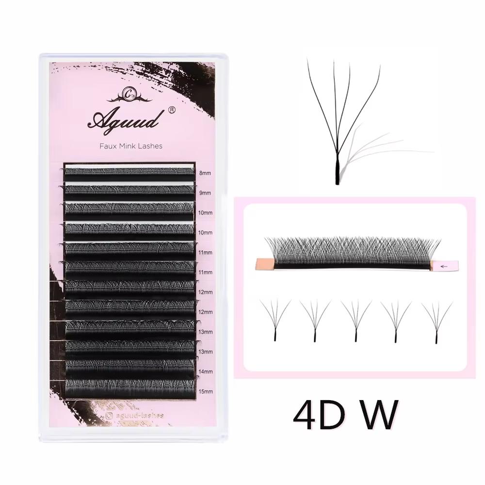 AGUUD 5D W Clover Lash Extension Premade Fans 5D Shape Blooming Lashes Brown 4DW Eyelash Extension Lightweight 2D-V Shaped Lash