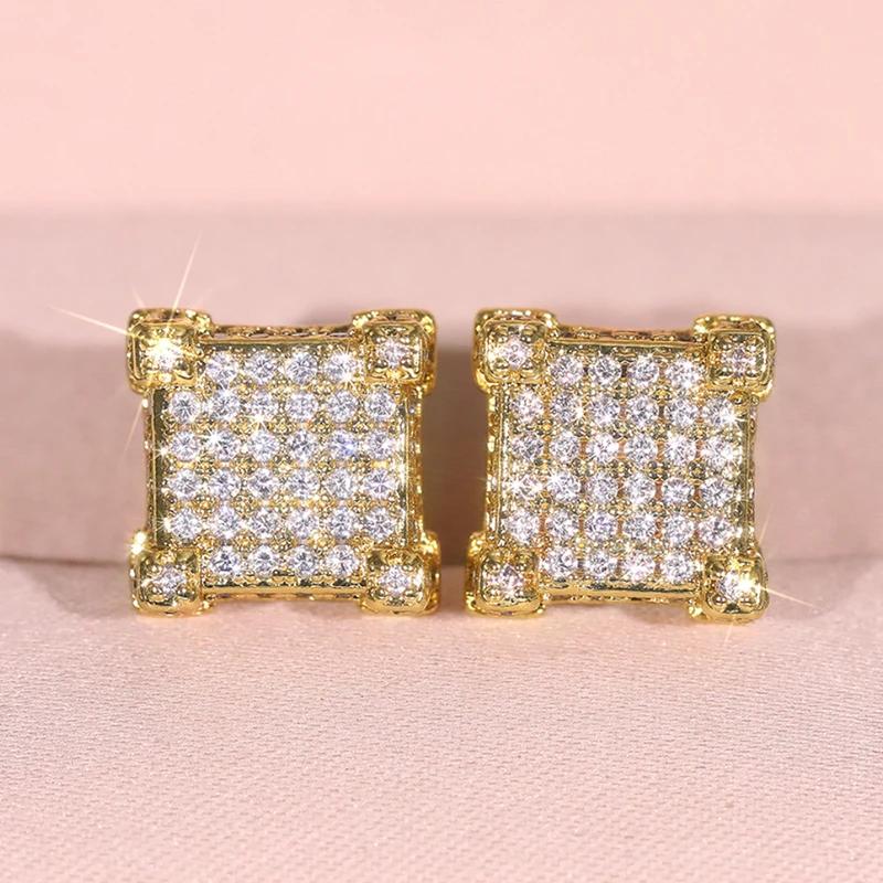 Huitan Luksusowe Modne Damskie Kolczyki Sztyfty z Jasną Cyrkonią Sześcienną Modny Złoty Kolor/Kolor Stopu Cynku Akcesoria na Co Dzień