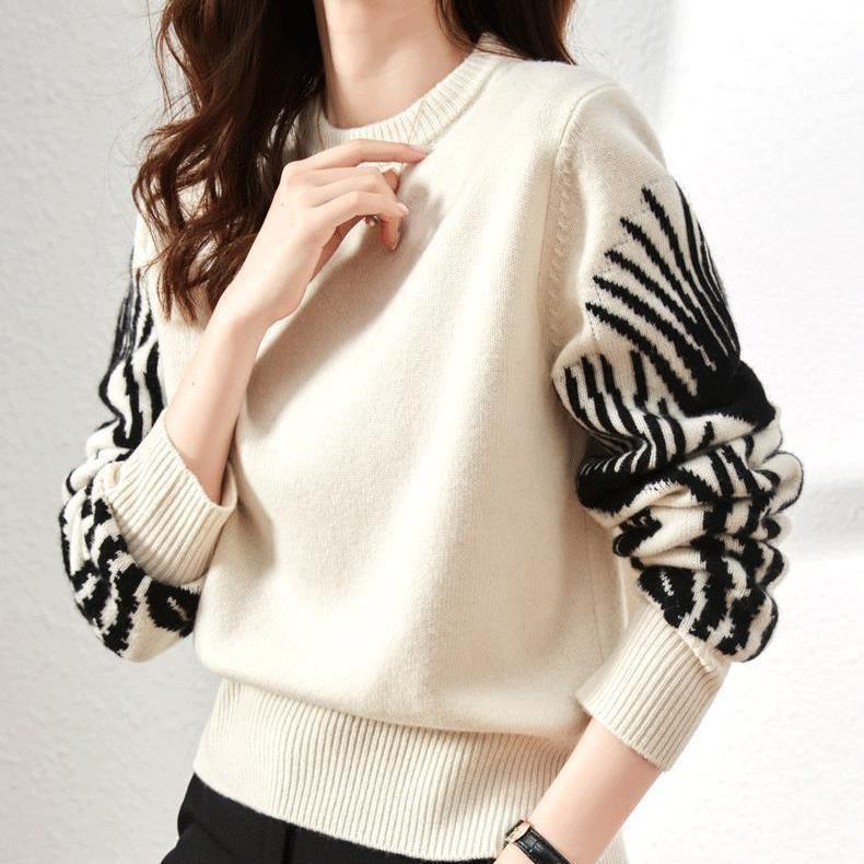 

Утепленный свитер женский осенне-зимний с круглым вырезом, повседневный вязаный свитер, свободный короткий пуловер S бежевый