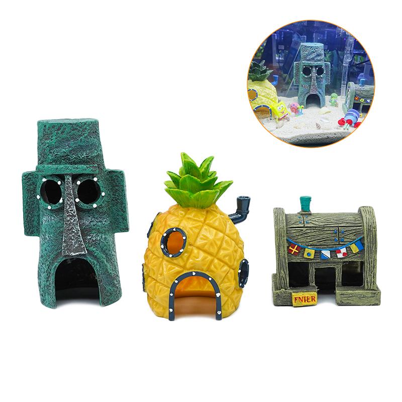 Cute Cartoon Aquarium Decorations 3 Styles Pineapple Octopus Stone Head House Fish Tank Ornaments