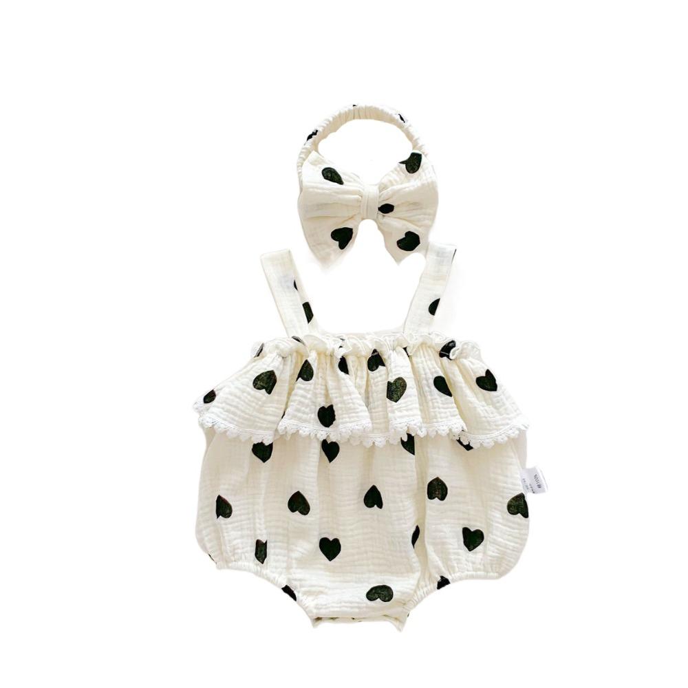 Ruffle Heart Baby Romper Bow Heart Baby Shorts Climb Suit Fashion Lace Baby Jumpsuit  Infant Wear
