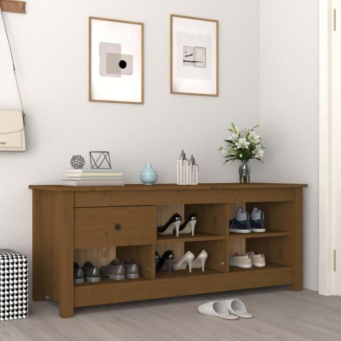 VidaXL Shoe Cabinet Honey Brown 110x38x45.5 Cm Solid Pine Wood 814597