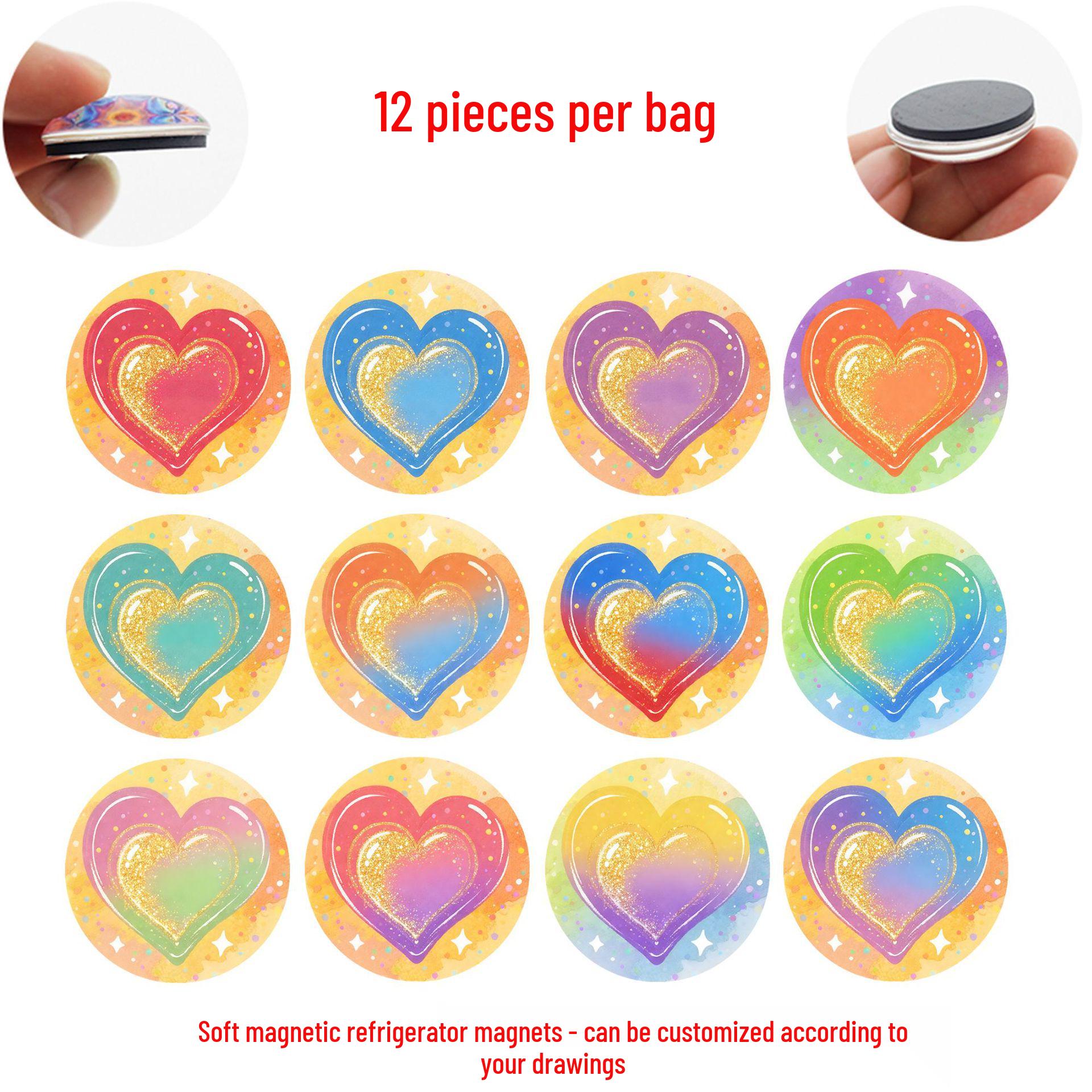

Colorful Gradient Love Heart Soft Magnetic Sticker for Whiteboards & Refrigerators 25 mm Fridge Magnet Set of 12 (BGM584)