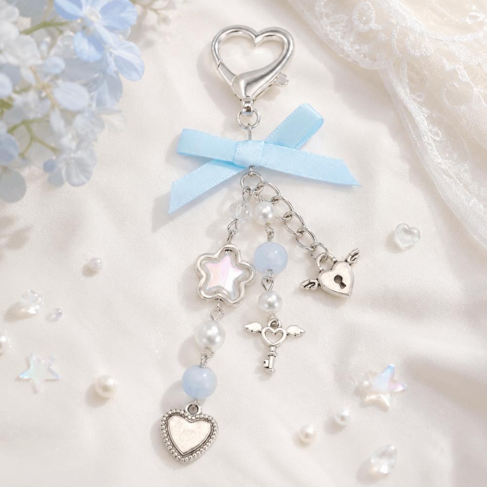 Bowknot Heart Beaded Pendant Star Beaded Lanyard Y2k Heart Keychain  Women Accessories