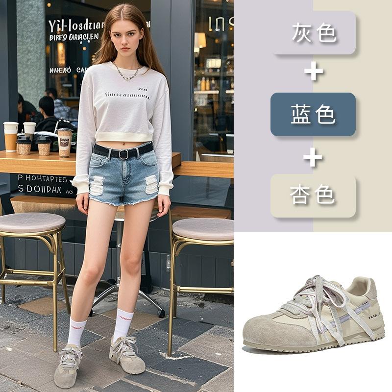 Retro leather German training shoes women's 2025 autumn new shoes women's two-color shoelaces crooked head sports shoes casual women's shoes