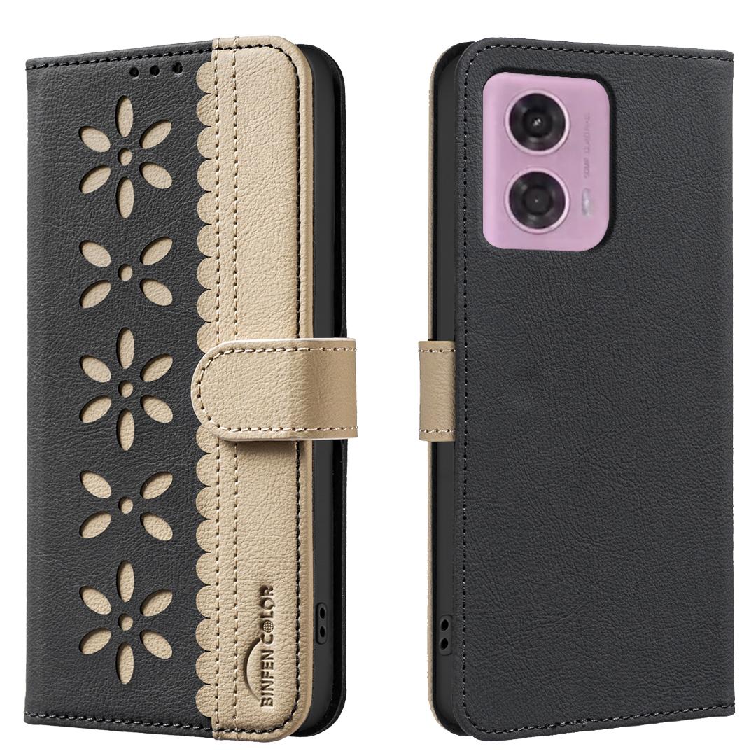 

For Motorola Moto G04 4G/Motorola Moto E14 4G/Motorola Moto G24 4G Case BINFEN COLOR BF36 Floral Pattern Phone Cover RFID Blocking Wallet Stand Black