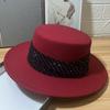 Autumn and Winter New British Retro Rhinestone Webbing Elegant Versatile Flat Top Hat Fashion Temperament Casual Top Hat