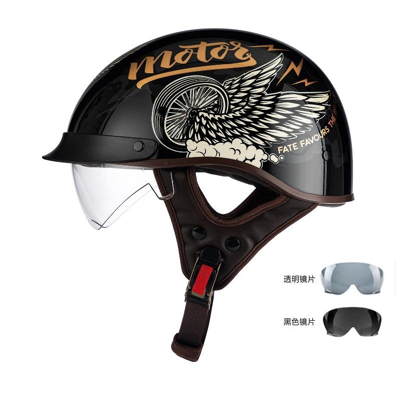 Helmet Men's Motorcycle Pedal Half Helmet Four Seasons Universal Lenses Transparent Women's Helmet Electric Vehicle Riding