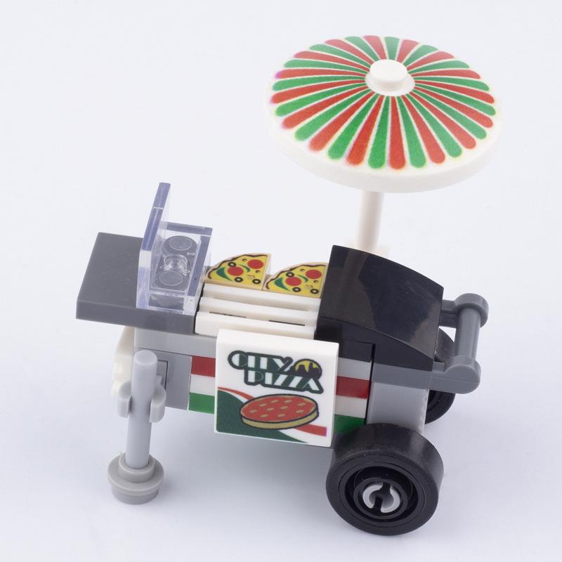 City Food Street View Vendor Hot Dog Roadside Stand Building Blocks Ice Cream Newsstand Flower Shop Trash Can Toilet Bricks Toys