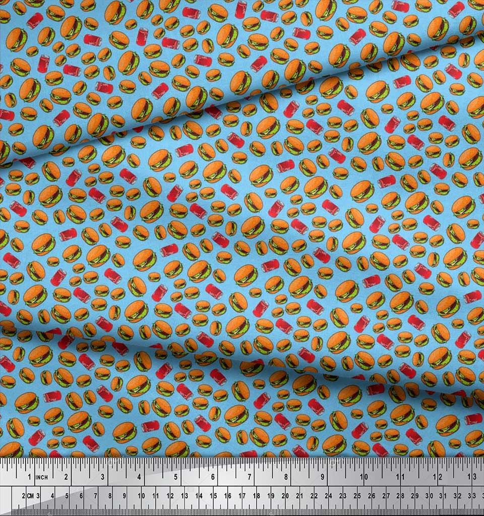 Soimoi Japan Crepe Satin Fabric Coke & Burger Food Printed Craft Fabric by the Metre 42 Inch