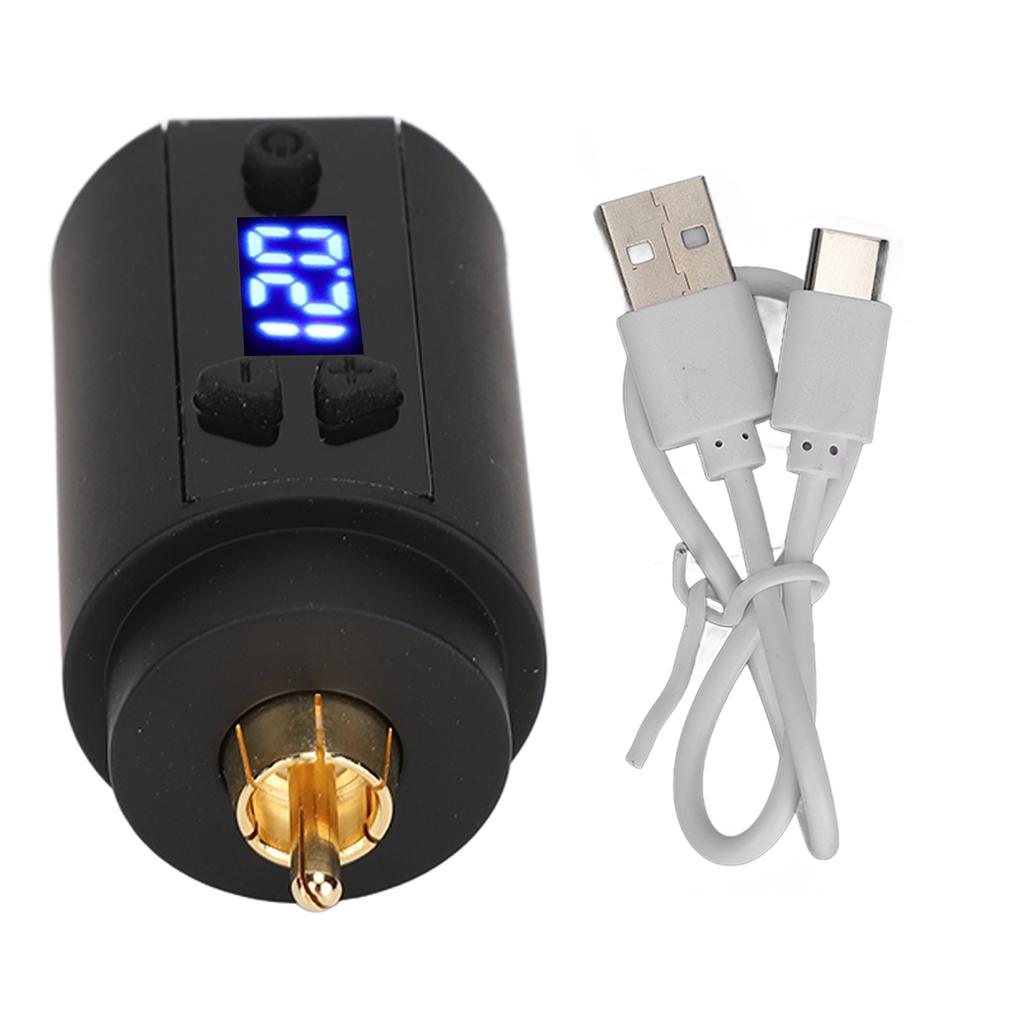Tattoo Pen Power Supply 3‑12V Black Tattoo Power Supply USB Charging Adjustable Voltage Cordless Tattoo Pen Power Supply