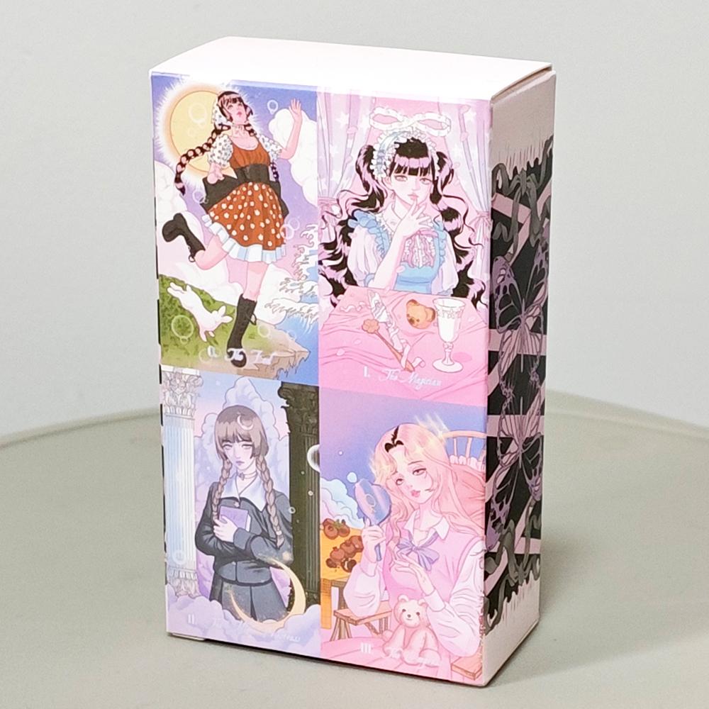 Kawaii Anime Tarot Deck 10.5*6cm - 78 Cards Coquette Aesthetic Pink Pastel Manga Tarot Cards - "HORANG NAVI" Double-embossed