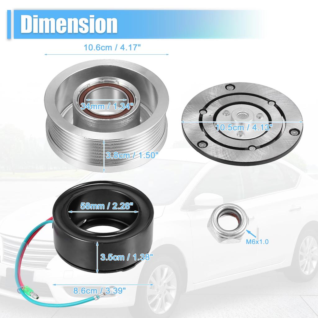 X AUTOHAUX 1 Set AC Compressor Clutch Kit Pulley Coil Auto Repair Compressor Assembly for Honda 1.5L 2009-2014