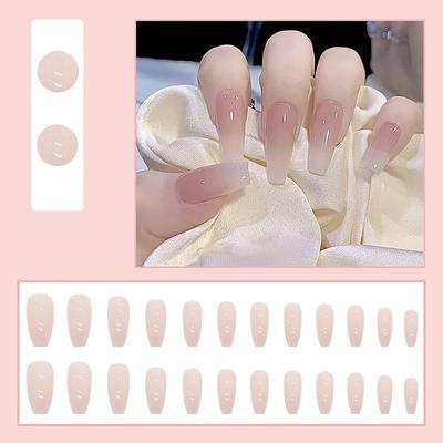 24pcs/box Full Cover Tender Pink Fake Nails Acrylic Nails Simple Gradient False Nails Women