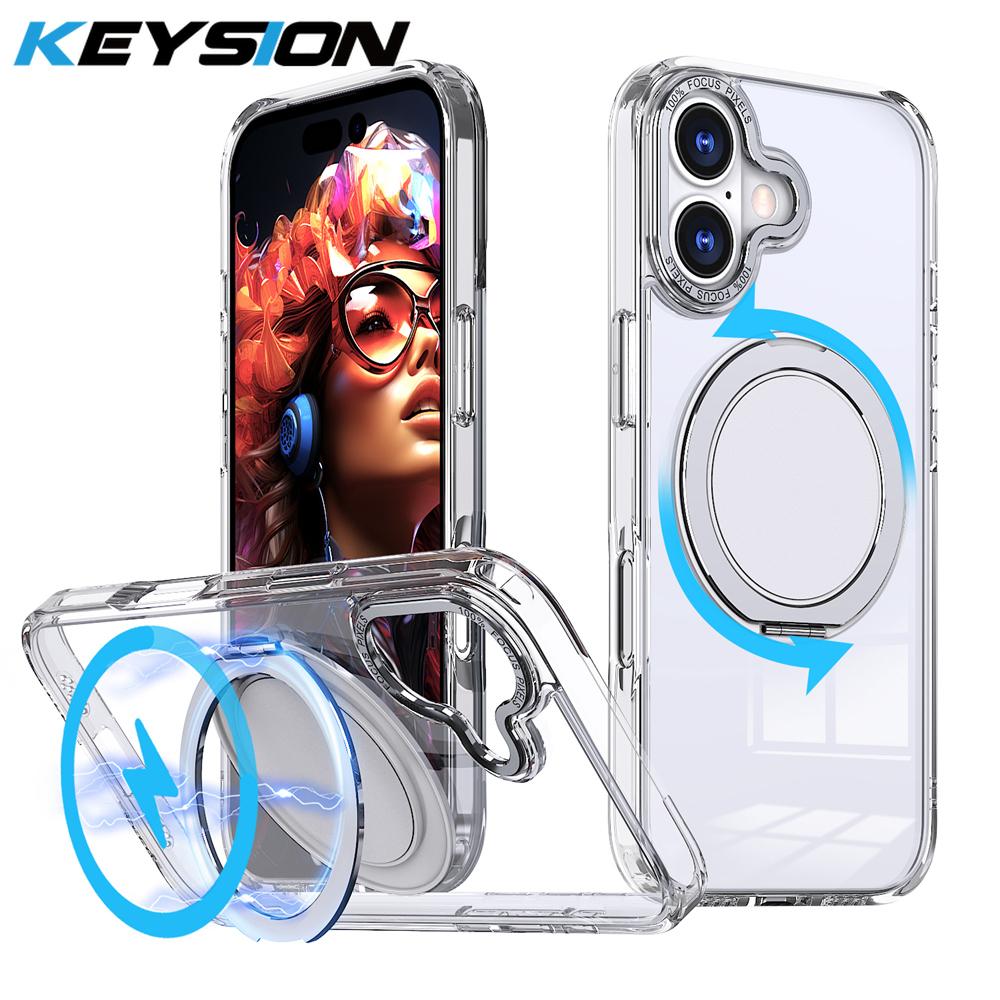 

KEYSION Противоударный матовый прозрачный чехол для MagSafe для iPhone 17 17 Air с вращающейся на 360° магнитной подставкой-кольцом, задняя крышка для телефона for iPhone 17 чистый
